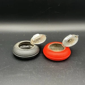 VTG Collectible Mini Round Red Black Pocket Ashtray Purse Pocket Travel Set Of 2 - Picture 1 of 10