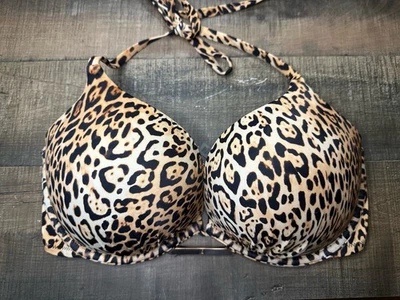 Top de bikini de natación Victoria Secret Bombshell Añadir dos tazas push up leopardo 34DD Foto 1 de 4