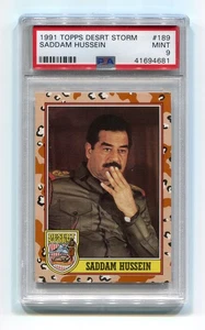 1991 Topps Desert Storm Shield 189 Saddam Hussein PSA 9 Mint MT NQ Iraq War Card - Picture 1 of 2