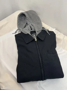 Volcom Men’s Warren Jacket, Black With Gray Fleece Hood Full Zip-L - Picture 1 of 8