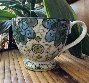 Anthropologie Kebaya Mandala Floral Fuß Tasse Becher Grün Blau Marmor Crackle Tee - Bild 1 von 9