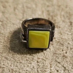 Silpada 925 Sterling Silver Yellow Green Mother of Pearl Square Ring Size 7  - Picture 1 of 6