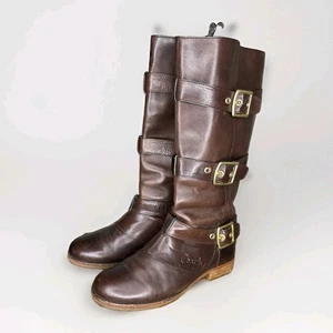 Coach Jordan Reitstiefel braun Leder hoch goldene Schnallenriemen Größe 8B - Bild 1 von 16