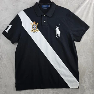 Polo Ralph Lauren Creast big pony Men's Custom Black White Stripe Polo Shirt XL - Picture 1 of 11