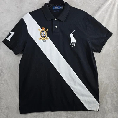 Polo Ralph Lauren Creast big pony Men's Custom Black White Stripe Polo Shirt XL - Image 1 of 4