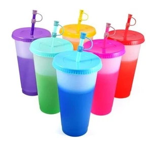 Color Changing Cups with Lids and Straws - 6 Pack 24 oz Reusable Plastic - Picture 1 of 7