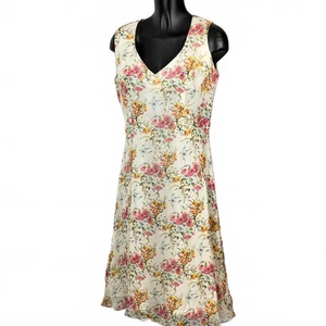 Nancy Mac Sommerkleid reine Seide Blumen ärmellos V-Ausschnitt Größe UK 8 - Bild 1 von 12