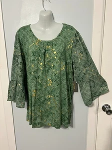 NWT Style&co Scandi Thyme (Green) Blouse/Top with 3/4 Bell Sleeve   Plus Size 3X - Picture 1 of 3