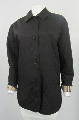 博柏利女式黑色绗缝纽扣 Nova 格纹衬里夹克,尺寸 M — 第 1/4 张图片