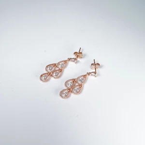 Premium Beautiful Droplet Rose Gold Plated Sterling Silver Earrings Fine Jewelry - Picture 1 of 4