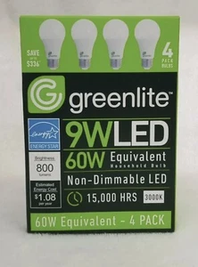 Greenlite LED 4 Pack 9W 60W Equivalent 3000K A19 Light Bulbs - Picture 1 of 1