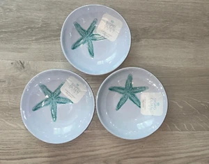 Sigrid Olsen Melamine Starfish Teal & White Cereal Salad Bowls Set of 3 NEW - Picture 1 of 6