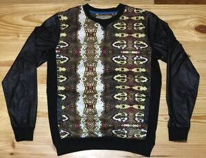 ENTREE LS snakeskin Print Flaunting Leather Sleeves Pocket Sz.M Sweatshirt