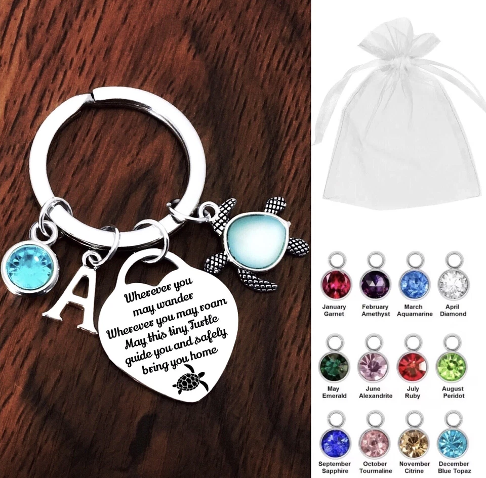 JEWELERS GEMZ Reise Schildkröte Schlüsselring, personalisierte Initiale, Glück, sichere Reisen, Reisen