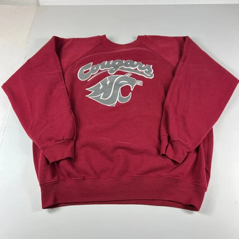 VTG 90s Washington State Cougars Sweatshirt Adult Large Red Faded Crewneck Cover