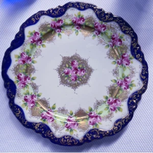 Teller Abendessen Mittagessen 10" Antik Nippon Japan Kobalt Blume Gold Floral 1880 - Bild 1 von 7