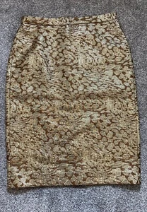 Womens Pure Collection Pencil Skirt UK Size 10 Gold Jacquard BNWT - Picture 1 of 8