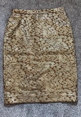 Womens Pure Collection Pencil Skirt UK Size 10 Gold Jacquard BNWT - Image 1 of 4