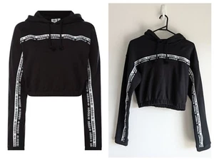 Adidas Logo Tape Cropped Hoodie Size 8 Black and White, Like New Condition - Picture 1 of 7