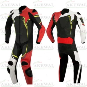 Motorcycle Motorbike Leather Racing Biker Suit 2Pcs Black/Red/white - Imagen 1 de 3