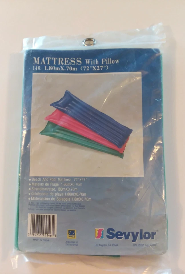 Two Sevylor Inflatable Swim Mattresses And Pillows 72 Blue Green Vintage