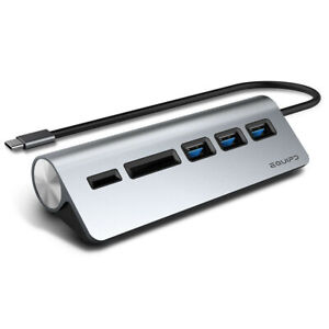 Aluminum USB Type-C Hub Adapter w/3 USB 3.0, SD/TF Card Reader for iMac Macbook