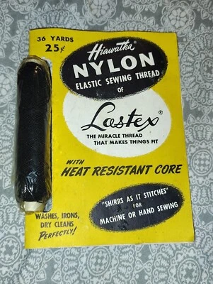 Vintage Hiawatha Nylon Elastic Sewing Thread 36 Yards Black Art 90 US Rubber Co - Image 1 of 4