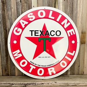 Texaco Gasoline Gas Oil 24" Large Embossed Round Metal Tin Sign Vintage Garage - Picture 1 of 2