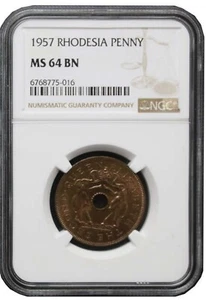 Rhodesia and Nyasaland, British. Elizabeth II Æ Pennies.1957 NGC Ms64 Bn Top POP - Picture 1 of 3