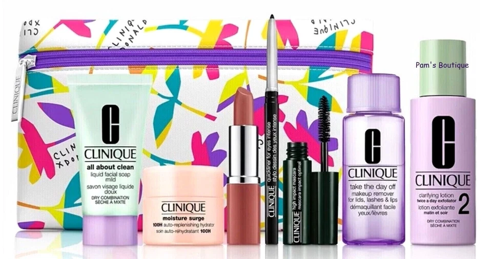 CLINIQUE 8pc GIFT SET w/ Bare Pop Lipstick, Mascara, Clarifying Lotion 2 + TTDO - Image 1 of 1