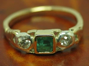 14kt 585 bicolor Gold Art-Decó Ring mit 0,22ct Diamant & 0,40ct Smaragd / RG 54 - Bild 1 von 6