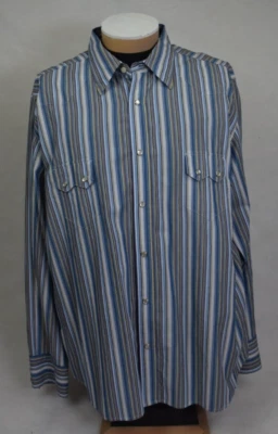 Martin Gordon Mens XXL Pearl Snap Western Shirt Blue Stripes NEW - Image 1 of 4