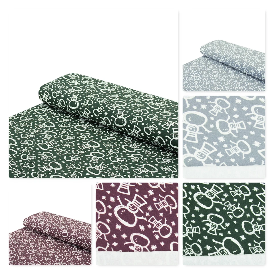 Baumwoll - Sweat Stoff angeraut Schneemänner grau - Meterware ab 25 x 160 cm - Bild 1 von 1