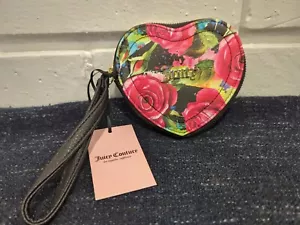 Juicy Couture Black Multi Rose Off the ChainHeart Coin Purse Wallet Wristlet NWT - Picture 1 of 12