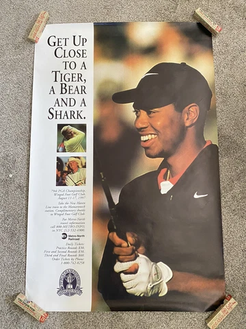 Vtg 79th PGA Tiger Woods “Get Up Close To A Tiger, A Bear and A Shark” Poster Cover