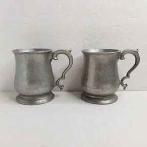 Vintage Pair of Queen Anne style Pewter Mugs, Beer Ale, Circle B Stamp, Coasters - Picture 1 of 11
