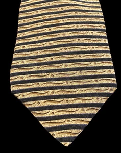 Cravatta da uomo Claiborne 100% seta made in USA marrone e nero a righe orizzontali - Foto 1 di 8