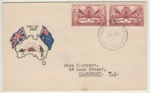 Stamps Australia 1958 war memorial 5&1/2d pair on Challis generic cachet FDC - Picture 1 of 1