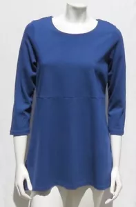 J JILL blau leicht Stretch Ponte Strick 3/4 Ärmel U-Ausschnitt Shirt Tunika Top S M - Bild 1 von 5