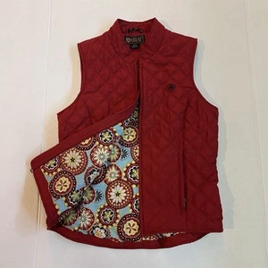 ARIAT Quilted Vest Women’s Medium Red Floral-lined Full Zip Equestrian - Picture 1 of 10