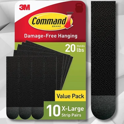 Tiras para colgar cuadros Command 20 lb X-grandes, 10 pares de tiras negras Command pesadas Foto 1 de 4