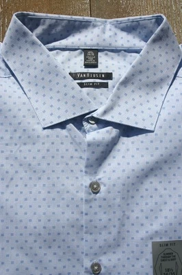 NUEVO CON ETIQUETA - CAMISA DE VESTIR VAN HEUSEN SLIM FIT 18.5 34/35 AZUL MANGA LARGA Foto 1 de 4