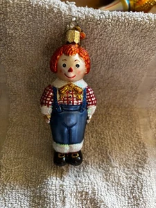 OWC Old World Weihnachtsschmuck Raggedy Andy Puppe mundgeblasene Glasfigur - Bild 1 von 2