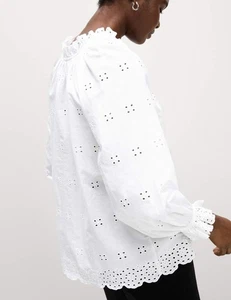 Marks & Spencer Womens White Cotton Broderie Long sleeved Blouse - M&S - Picture 1 of 12