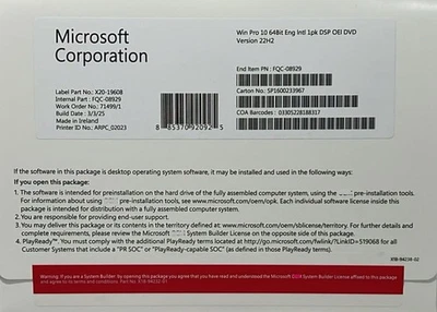 Brand New Microsoft Windows 10 Pro 64-bit DVD Pack Full Version - Image 1 of 2