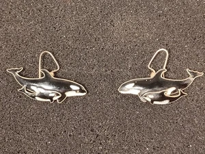 925 STERLING SILVER ORCA WHALE DANGLE EARRINGS 1-5/8" SEA LIFE  - Picture 1 of 6