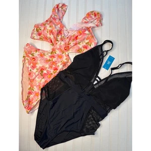 NWT Cupshe Floral Cutout Ruffled One Piece Swimsuit Beach Paddle BUNDLE Size L - Picture 1 of 7