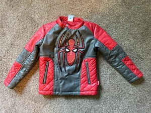 Disney Marvel Spider-Man Faux Leather Biker Jacket Coat Size 5/6 Kids Red - Picture 1 of 7
