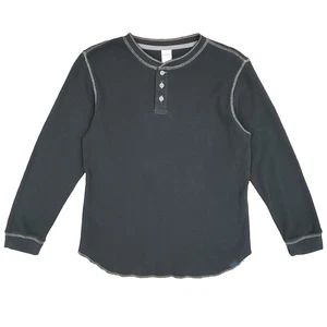 Vintage Y2K 00s Old Navy Henley Waffle Knit Longsleeve Top Black Grunge Gorp - Bild 1 von 10