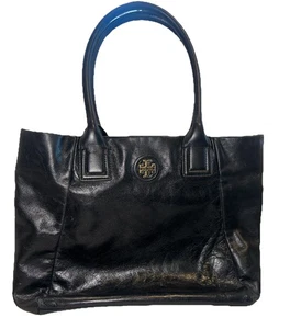 Tory Burch Tore Hand Bag Black Leather Logo Hardware Tote. Authentic. - Picture 1 of 9